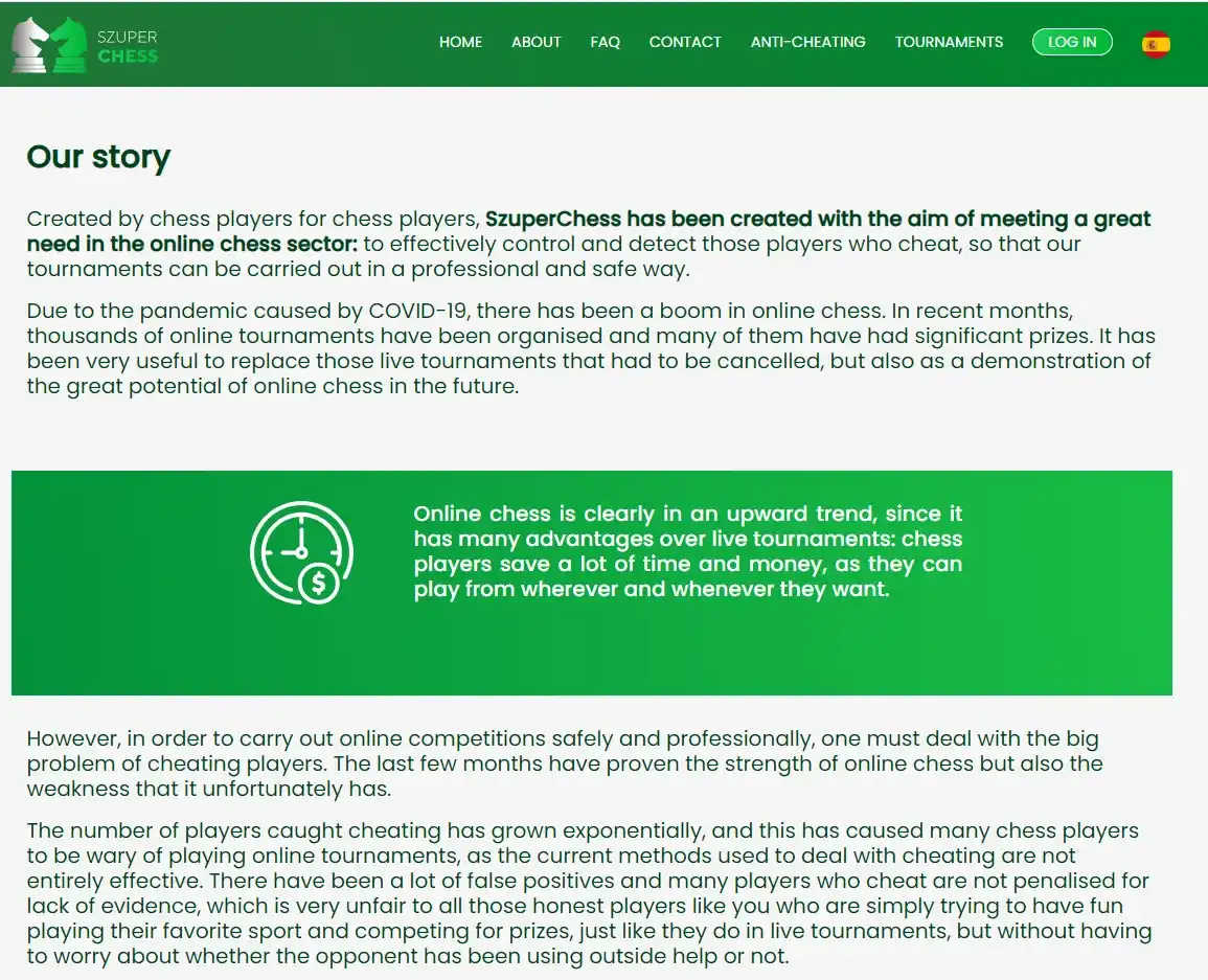 The "Our story" page of the SzuperChess website