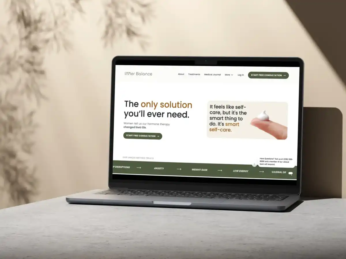Inner Balance patient-facing product page and booking flow