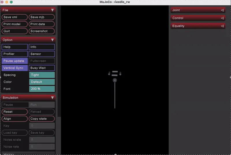 Space Needle simulation: reinforcement-learning AI controller stabilising a virtual microscope tip inside a physics-accurate digital twin